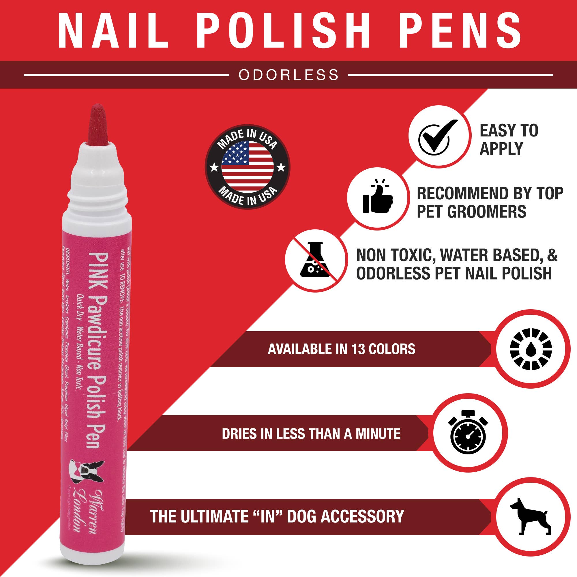 Warren London Dog Products - Pawdicure Nail Polish Pen - Quick Dry - 13 Colors: White